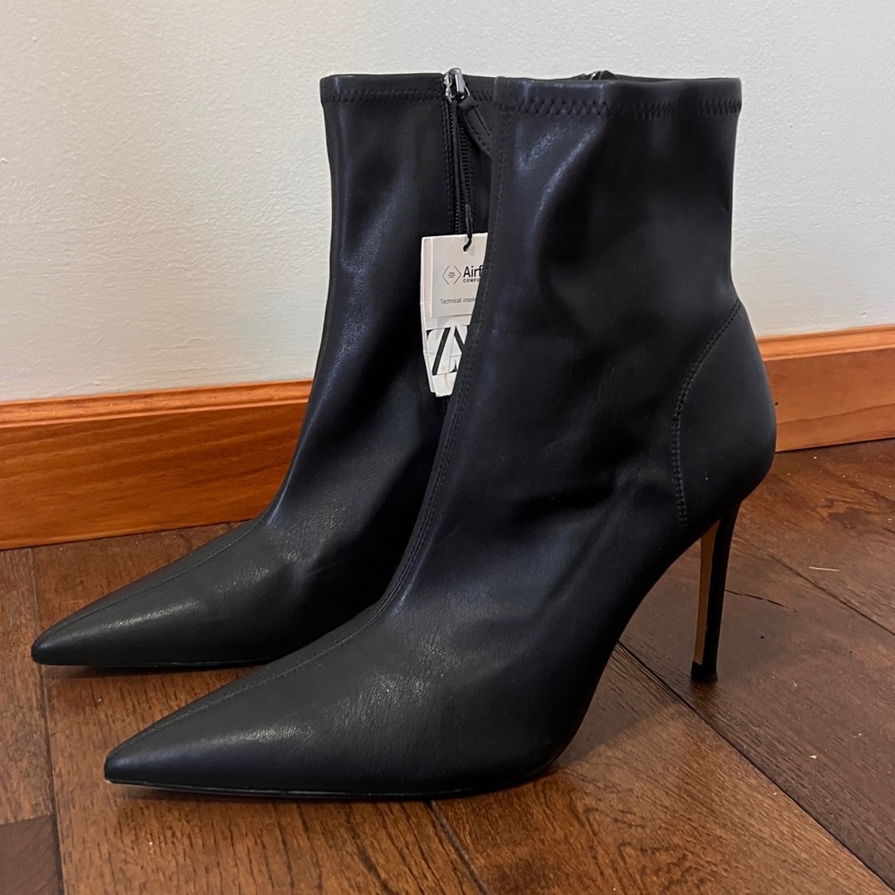 Zara Womens Stretch high heel ankle boots black stiletto size 40 / 9 NEW - Picture 2 of 6
